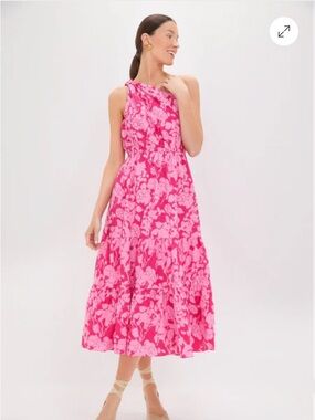 One-Shoulder Pink Floral Midi Dress